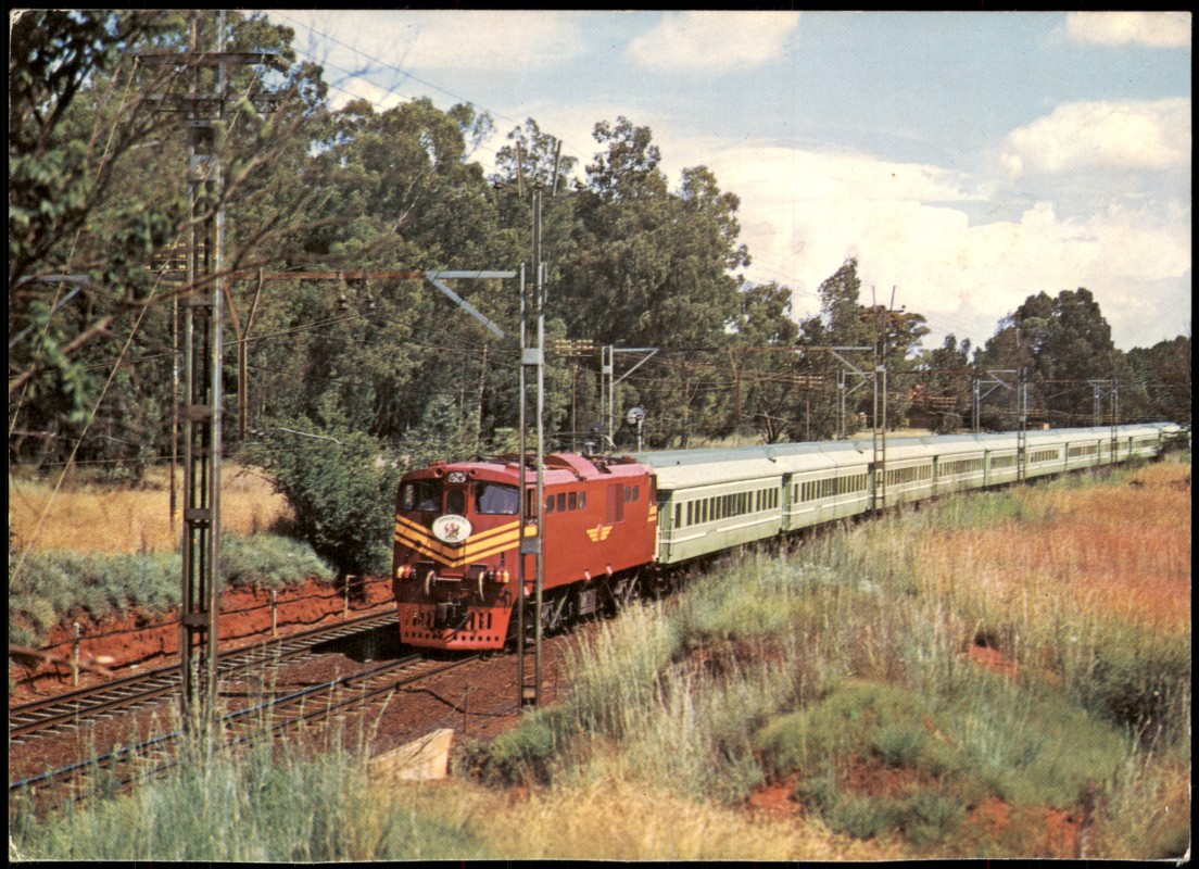 zoom: Image side vintage Postcard from 1998: Eisenbahn Zug Lokomotive Die Drakensbergsneltrein.The Drakensberg Express::