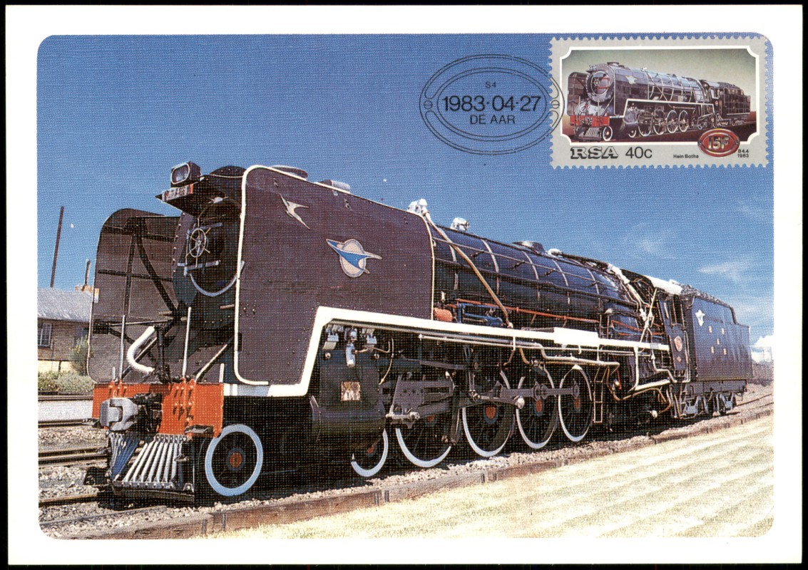 vergrößern: Bildseite historische Ansichtskarte von 1983: Eisenbahn Zug Lokomotive Stoomlokomotiewe Steam locomotives RSA::