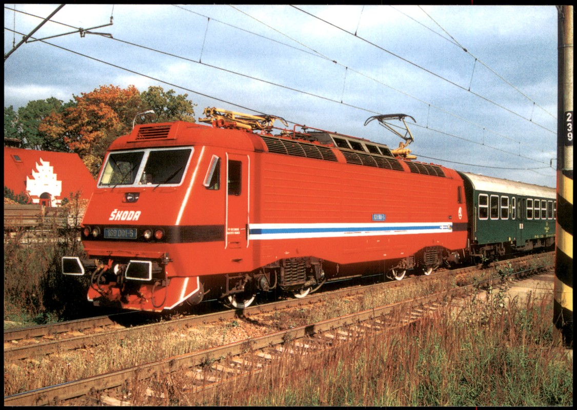 vergrößern: Bildseite historische Ansichtskarte von 2006: Eisenbahn Zug Lokomotive 169001-5 Skoda Railroad::