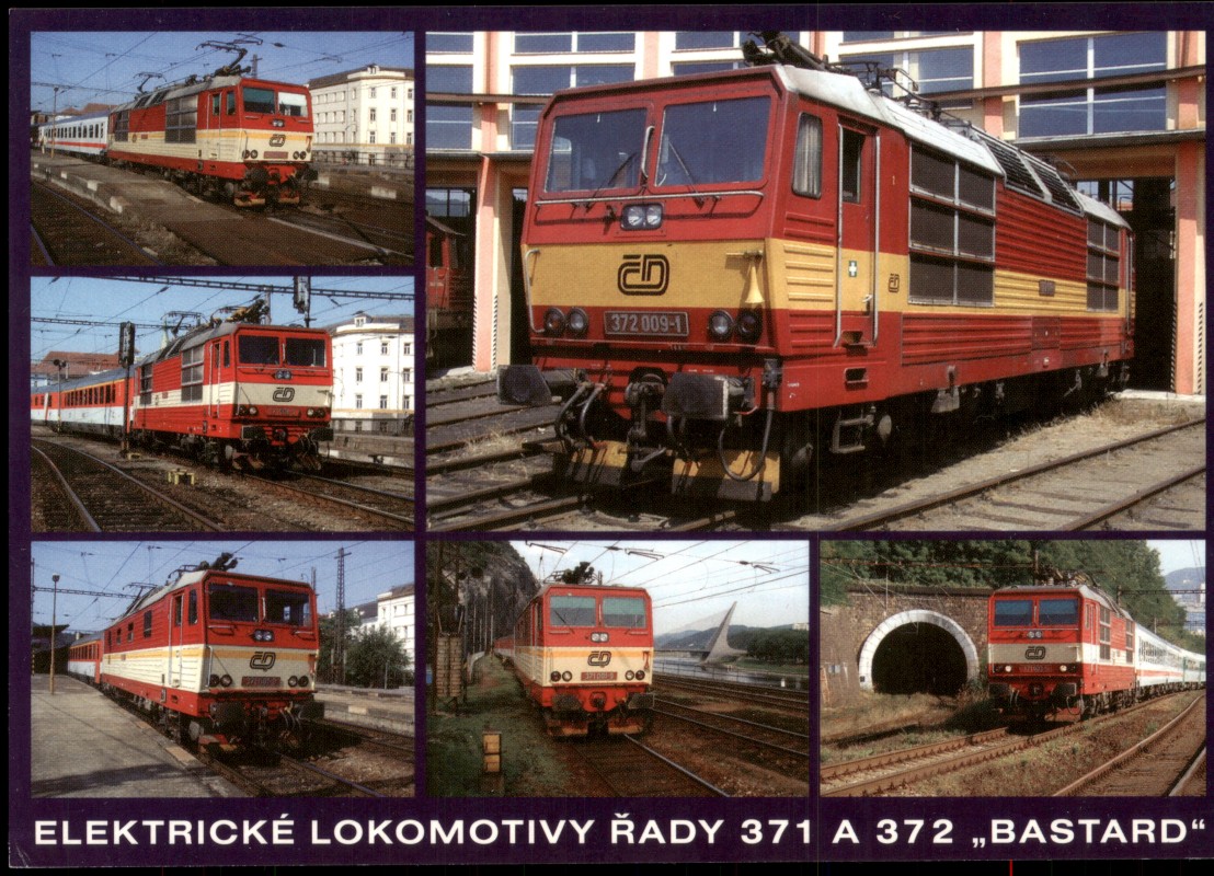 vergrößern: Bildseite historische Ansichtskarte von 2006: ELEKTRICKÉ LOKOMOTIVY ŘADY 371 A 372 Eisenbahn:: .Tschechien
