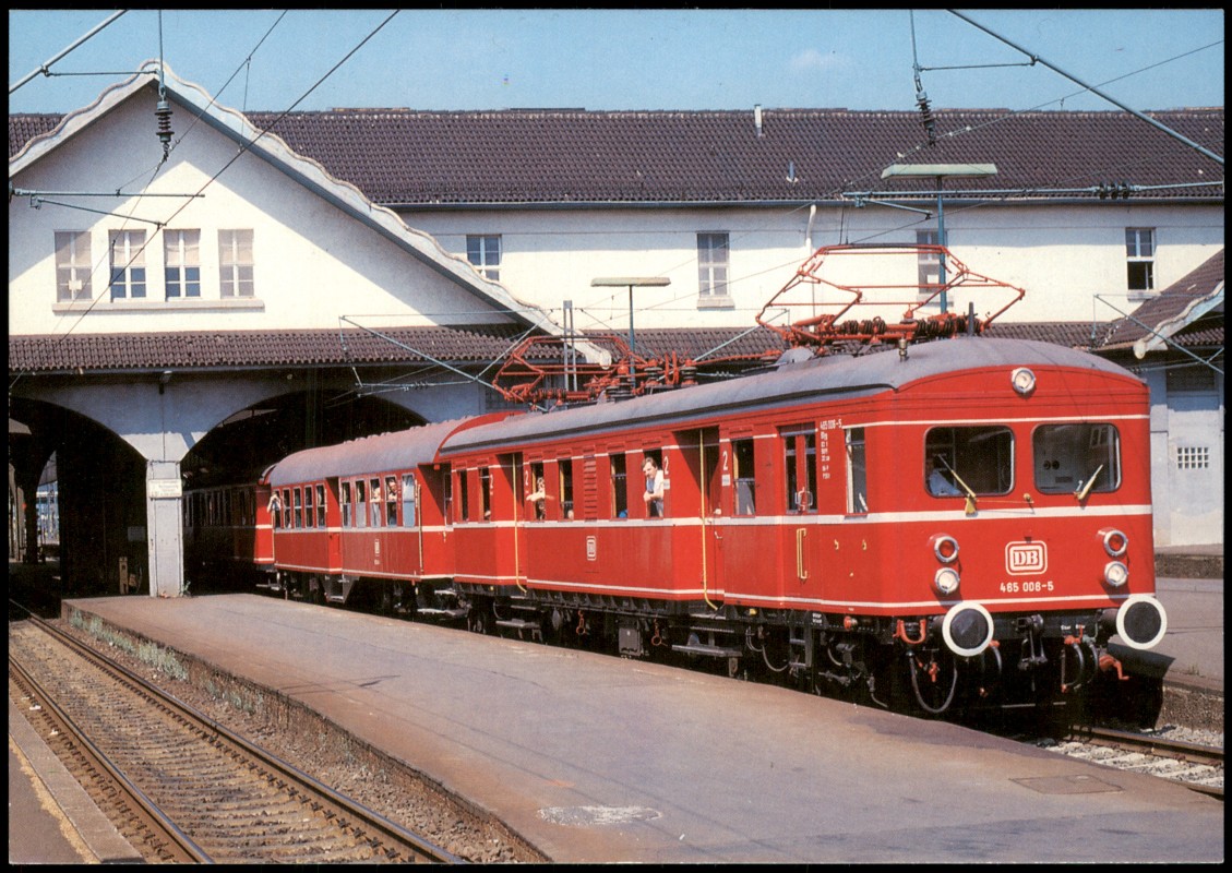 vergrößern: Bildseite historische Ansichtskarte von 1998: Elektro-Triebwagen 465 006-5 Eisenbahn Zug Lokomotive::