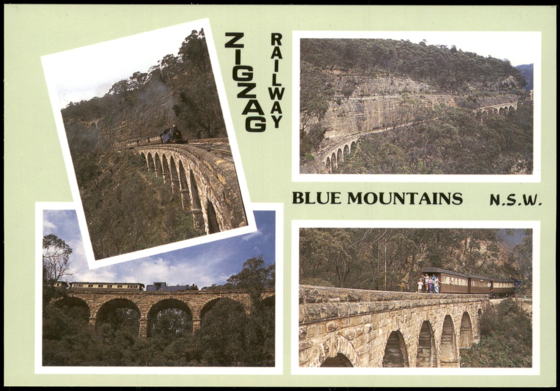 vergrößern: Bildseite historische Ansichtskarte von 1999: Dampflokomotive ZIG ZAG RAILWAY, LITHGOWBLUE MOUNTAINS, N.S.W.A::