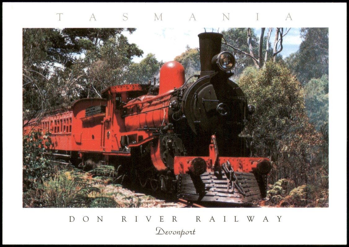vergrößern: Bildseite historische Ansichtskarte von 1999: Dampflokomotive Railroad DON RIVER RAILWAY Devonport, Tasmania::