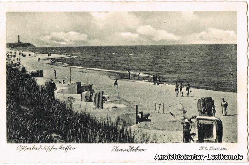 zoom: Image side vintage Postcard from 1936: Strandleben:: Pogorzelica