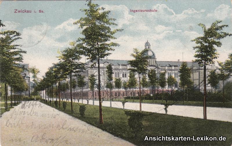 zoom: Image side vintage Postcard from 1917: Ingenieurschule:: Zwickau