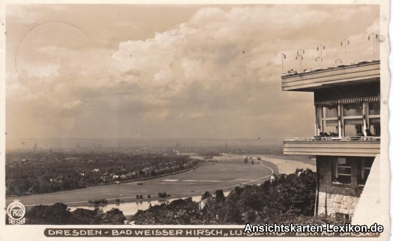 zoom: Image side vintage Postcard from 1934: Blick auf Dresden - Luisenhof:: Dresden