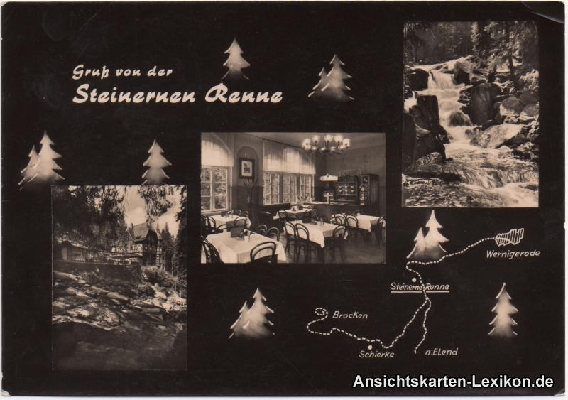 vergrößern: Bildseite historische Ansichtskarte von 1970: Gruß von der Steinernen Renne:: Wernigerode