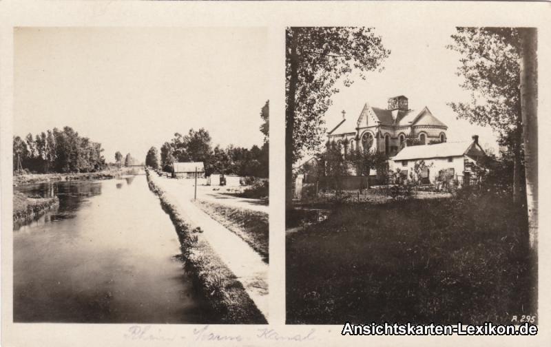 vergrößern: Bildseite historische Ansichtskarte von 1930: Rhein-Herne-Kanal, Kirche:: Herne