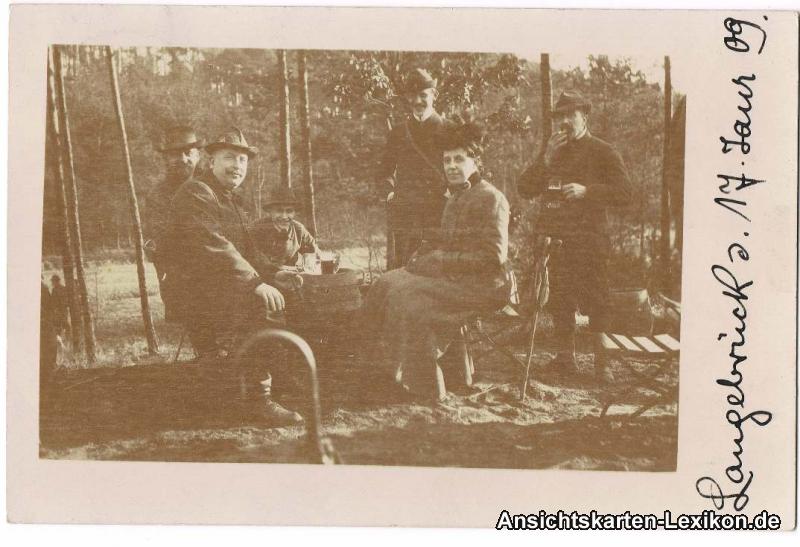 vergrößern: Bildseite historische Ansichtskarte von 1909: Jagdgesellschaft (Privatfoto):: Langebrück-Dresden