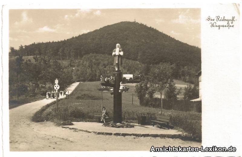 zoom: Image side vintage Postcard from 1932: Der Rübezahl Wegweiser an der Lausche:: Waltersdorf-Großschönau (Sachsen)