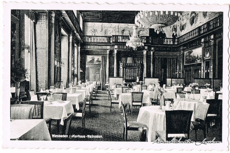 vergrößern: Bildseite historische Ansichtskarte von 1939: Kurhaus - Weinsalon:: Wiesbaden