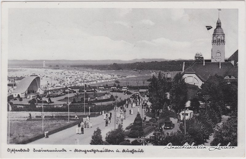 vergrößern: Bildseite historische Ansichtskarte von 1937: Kurpromenade und Kurhaus:: Swinemünde