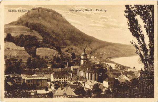 zoom: Image side vintage Postcard from 1920: Stadt und Festung:: Königstein (Sächsische Schweiz)