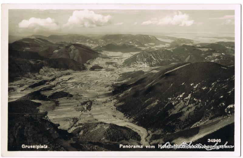 zoom: Image side vintage Postcard from 1941: Panorama vom Berghaus Hochschneeberg:: Puchberg am Schneeberg