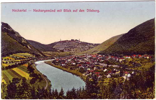 vintage Postcard from -: Neckertal mit Blick auf den Dilsberg.:: Neckargemünd