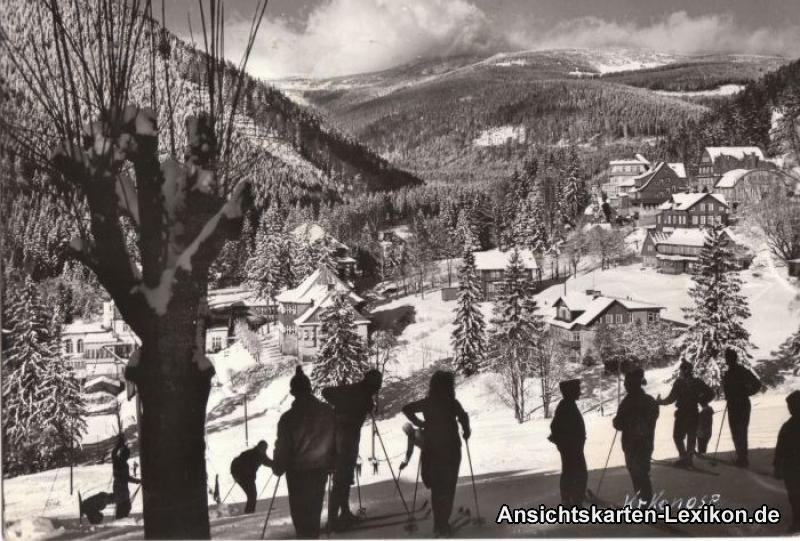 vintage Postcard from 1967: Skifahrer und Bauden:: 