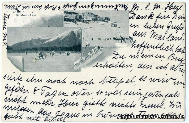 vintage Postcard from 1900: Hockey auf dem St. Moritz See:: St. Moritz