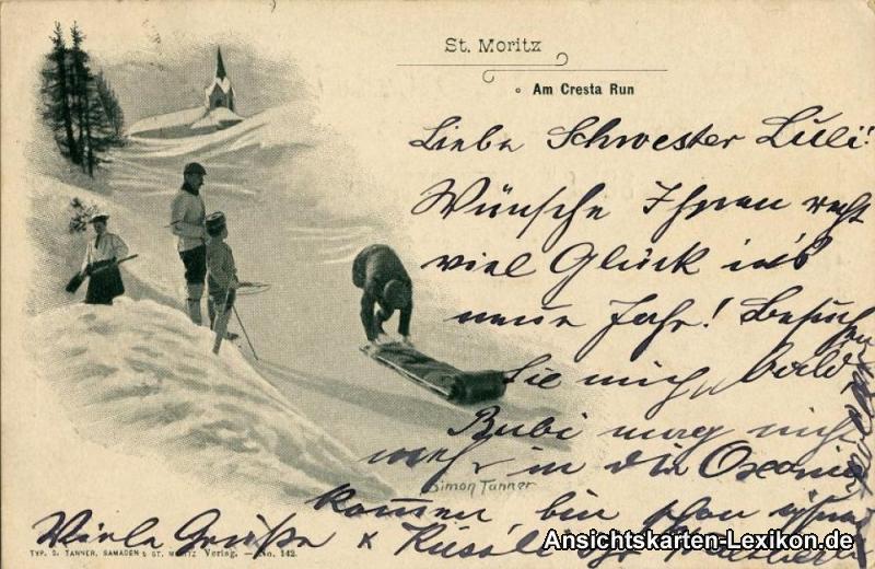 vintage Postcard from 1900: Am Cresta Run:: St. Moritz