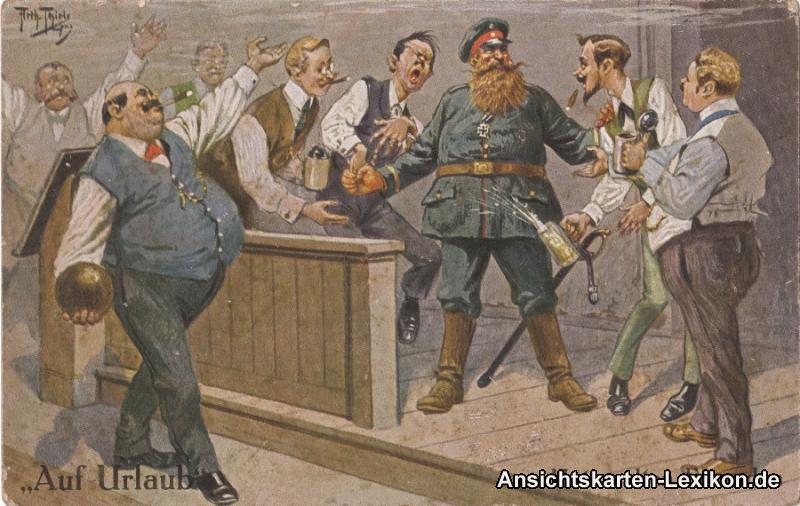 vintage Postcard from 1916: "Auf Urlaub" - Unter alten Freunden:: 