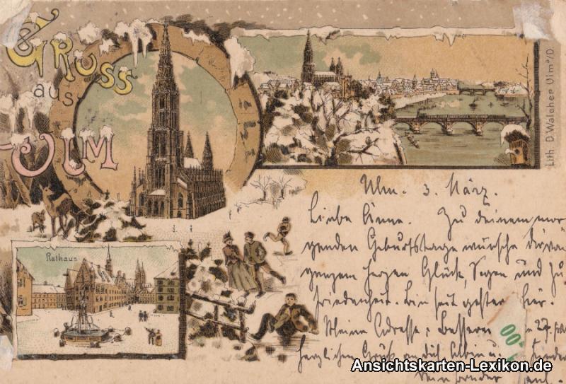 vintage Postcard from 1898: Winter - Litho AK:: 