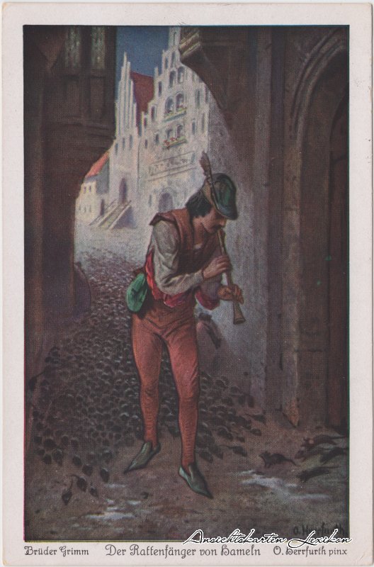 vintage Postcard from 1927: Der Rattenfänger von Hameln (O. Herrfurth):: 