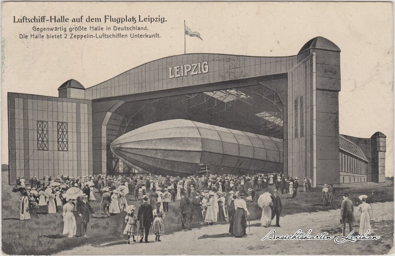 vintage Postcard from 1913: Luftschiff-Halle auf dem Flugplatz:: Mockau-Leipzig