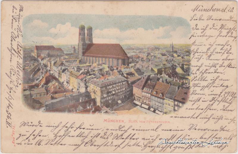 vintage Postcard from 1904: Blick zum Petersturm:: Munich