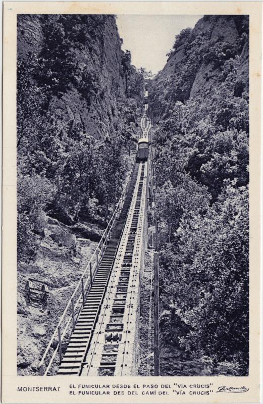 vintage Postcard from 1930: Standseilbahn:: Monistrol de Montserrat