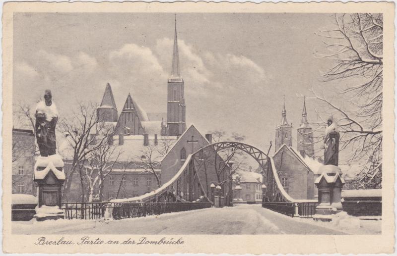 vintage Postcard from 1943: Partie an der Dombrücke im Winter:: Wroclaw
