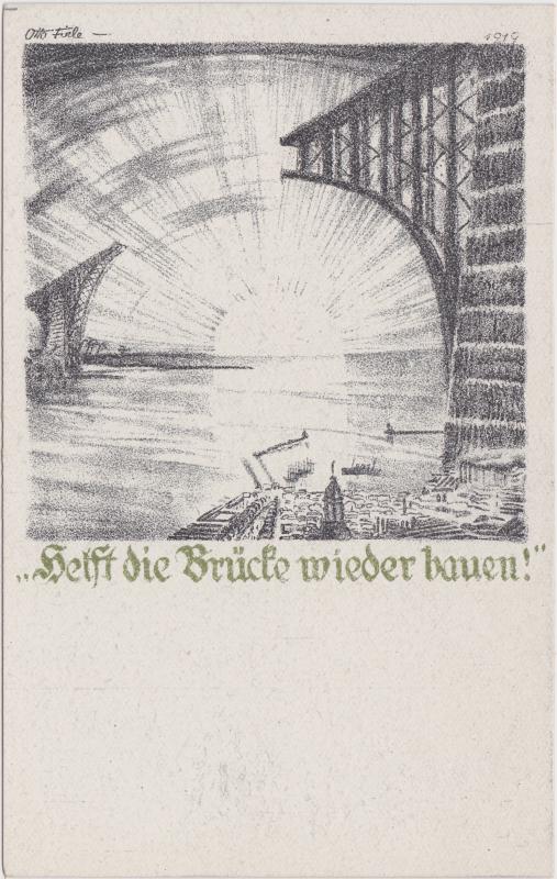 vintage Postcard from 1923: Rückwanderer Hilfe - 1923 - Helft die Brücke bauen:: 