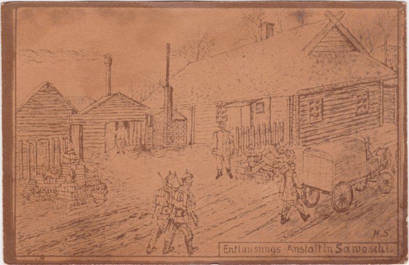 vintage Postcard from 1915: Entlausungsanstalt in Sanoschi, Scherzkarte WK1:: 