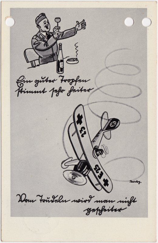 vintage Postcard from 1937: Militär - Scherzkarten: Ein guter Tropfen... Doppeldecker:: 