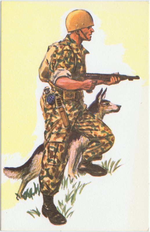 vintage Postcard from 1955: Soldat mit Schäferhund:: 