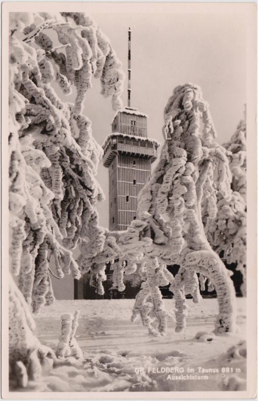 vintage Postcard from 1957: Aussichtsturm im Schnee auf dem Großen Feldberg:: 