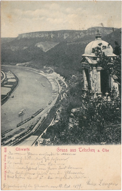 vintage Postcard from 1899: Elbwarte und Panorama Elbtal:: Decín