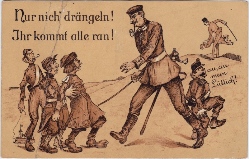 vintage Postcard from 1915: Militär Scherzkarte: Nur nicht drängeln - Ihr kommt alle ran!:: 