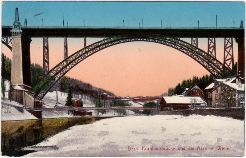 vintage Postcard from 1911:  Kornhausbrücke und die Aare im Winter:: Bern