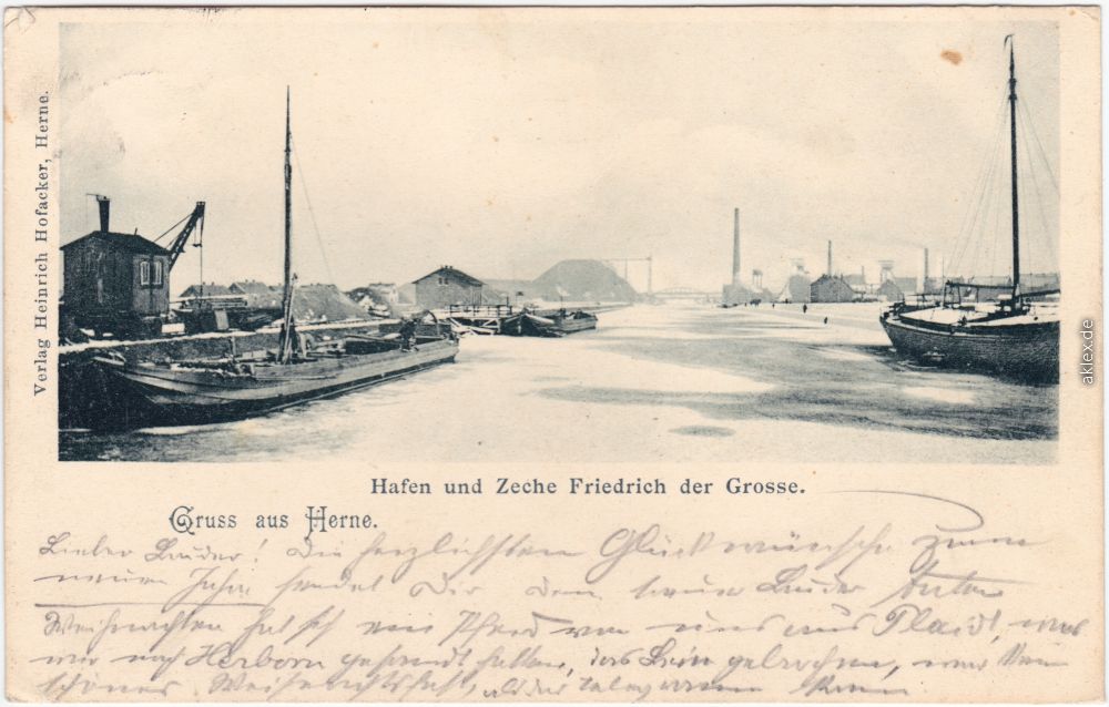 vintage Postcard from 1900: Hafen und Zeche Friedrich der Große:: Herne