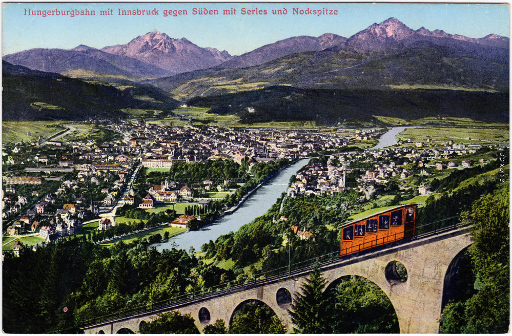 vintage Postcard from 1915: Hungerburgbahn und Stadt:: Innsbruck