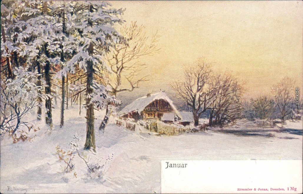 vintage Postcard from 1900: Januar Künstlerkarte B. Mühlig:: 