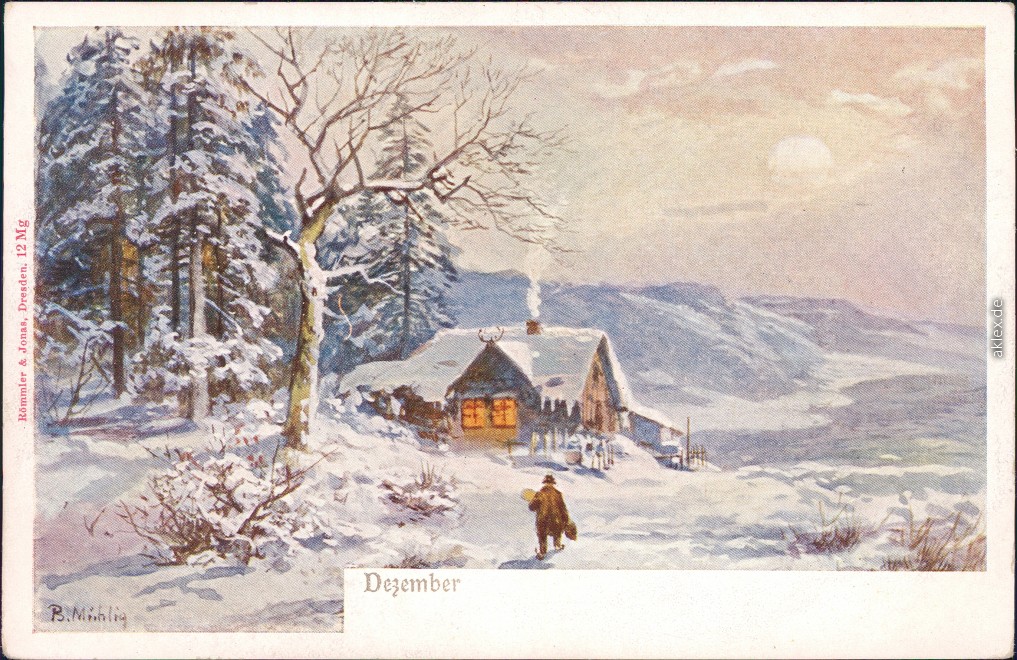 vintage Postcard from 1900: Dezember Künstlerkarte B. Mühlig:: 