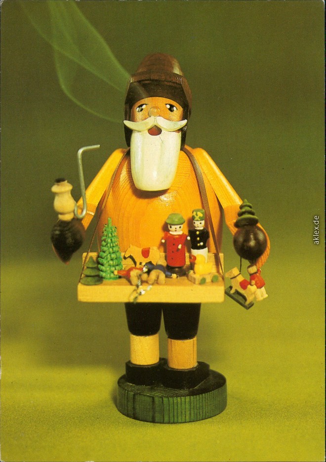 vintage Postcard from 1987: Räuchermänner aus Olbernhau: Spielzeughändler:: 