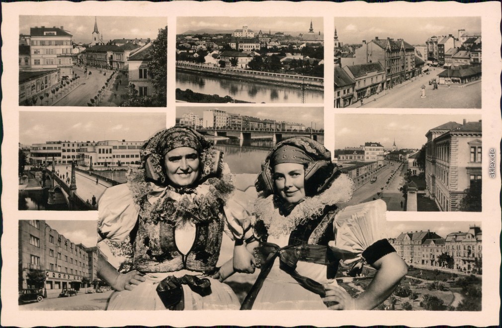 vintage Postcard from 1940: Mehrbild: Frauen in Trachten - Straßen und Ansichten:: Prerov
