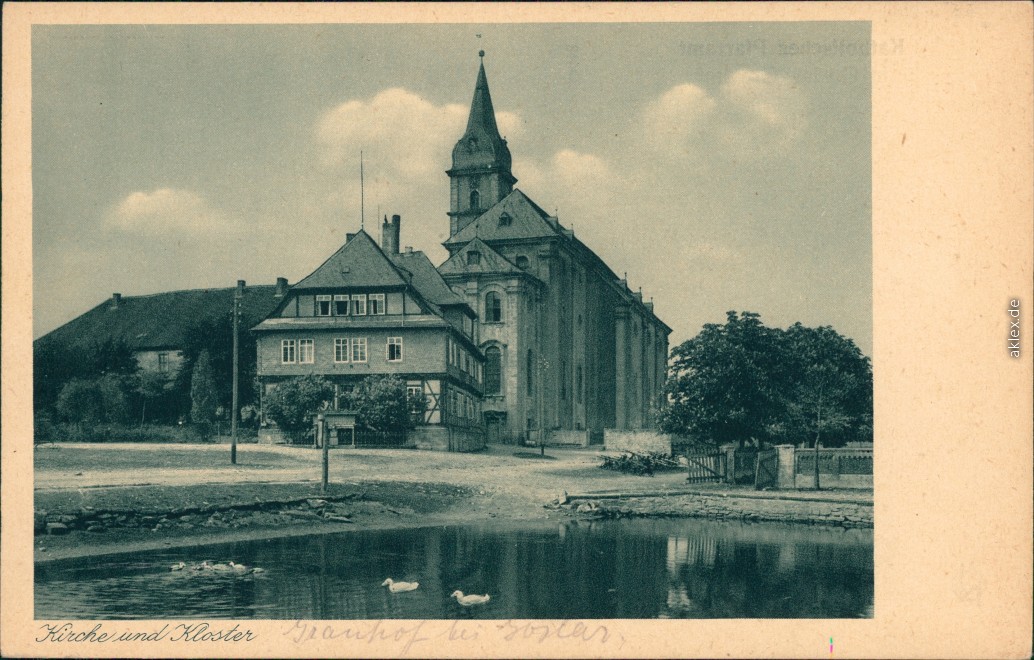 vintage Postcard from 1929: Katholisches Pfarramt mit Teich und Enten:: Goslar