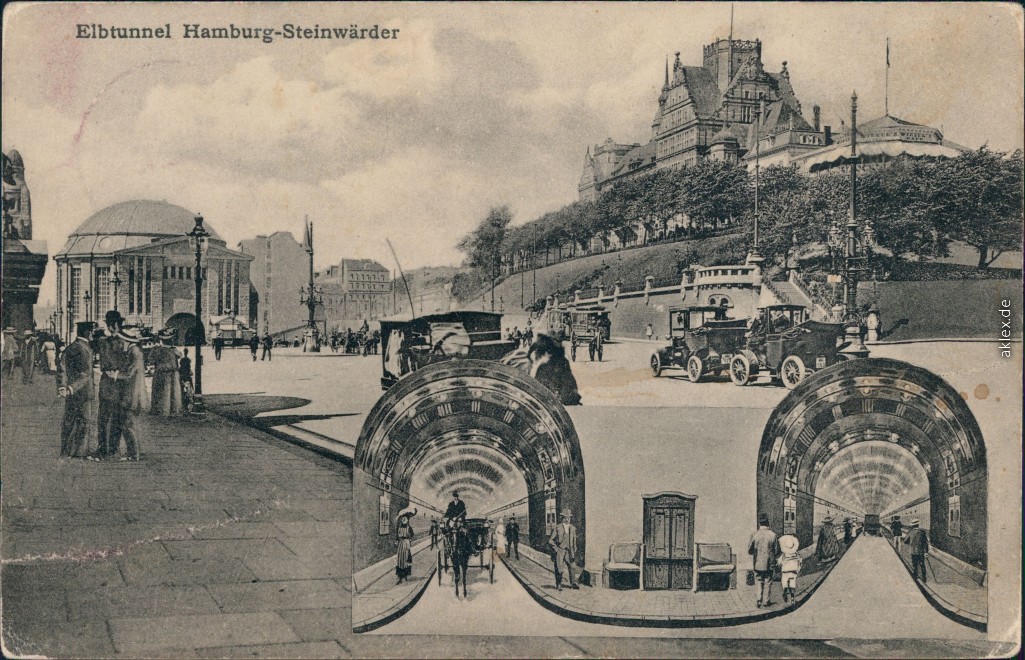 vintage Postcard from 1912: Elbtunnel:: St. Pauli-Hamburg