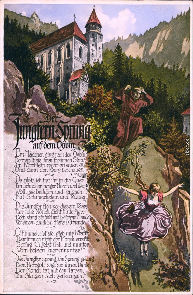 vintage Postcard from 1908: Jungfernsprung auf dem Oybin mit Gedicht:: Oybin
