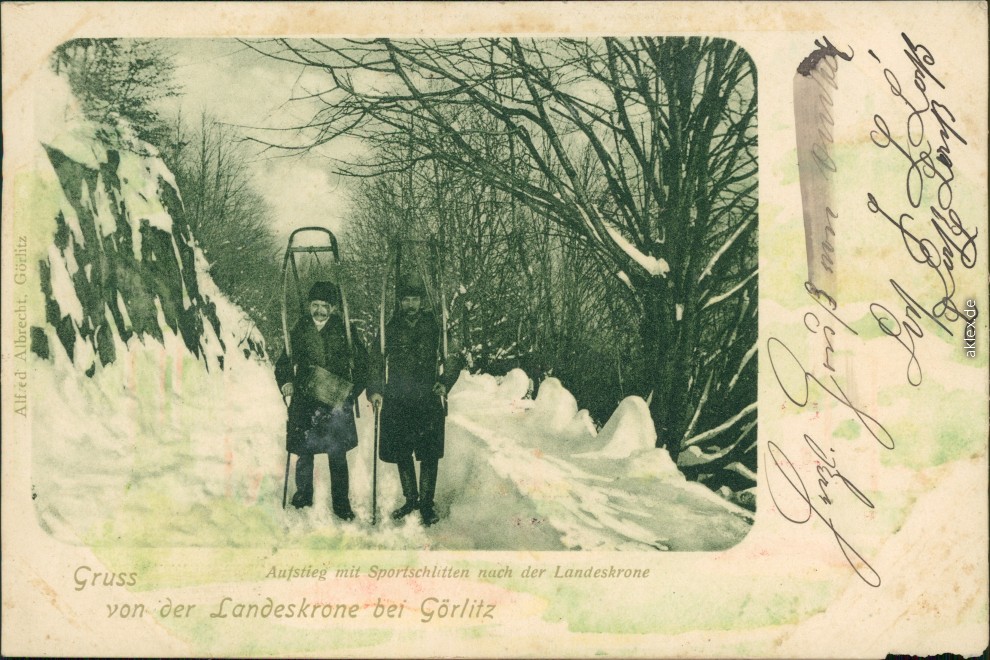 vintage Postcard from 1905: Schlittenfahrt auf der Landeskrone:: Görlitz