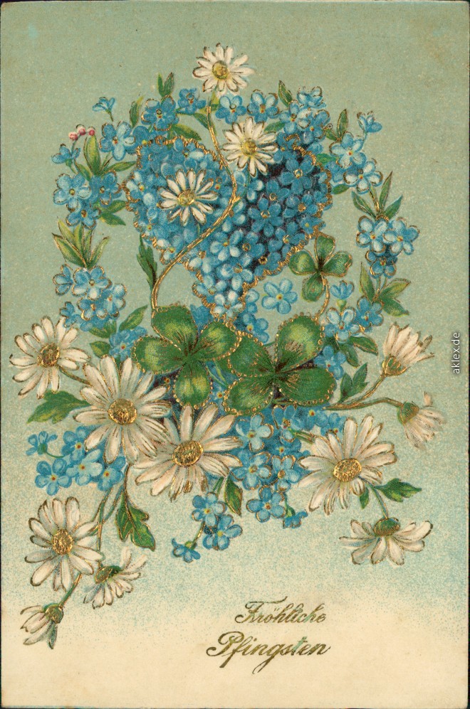 vintage Postcard from 1915: Glückwunsch: Pfingsten mit Blumen:: 