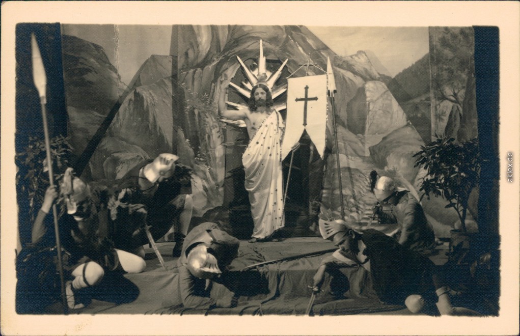vintage Postcard from 1930: Passionsspiele: Jesus auferstanden Soldaten werden onmächtig:: Oberammergau