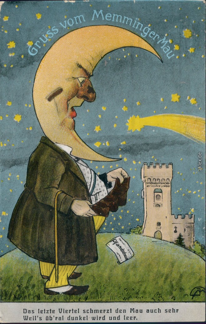 vintage Postcard from 1943: Scherzkarte Gruss vom Memmiger Mau:: Memmingen